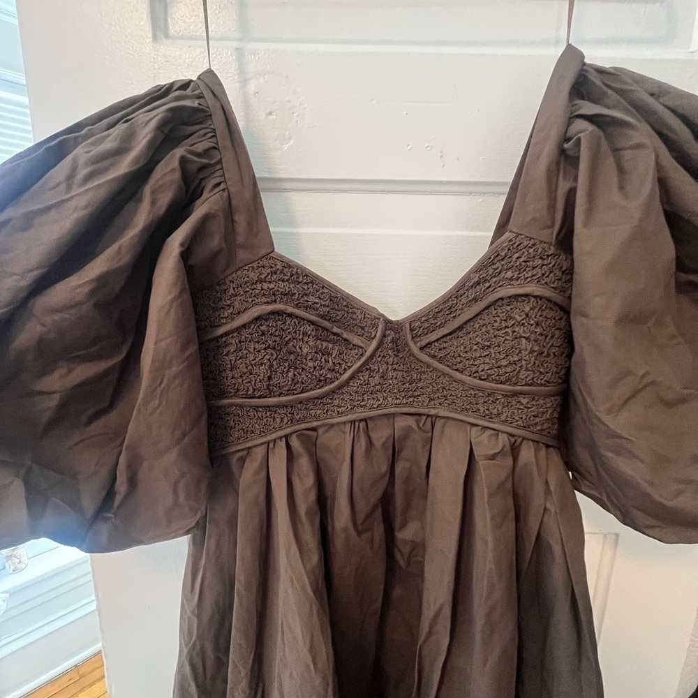 Elegant Dark Olive Puff Sleeve Dress